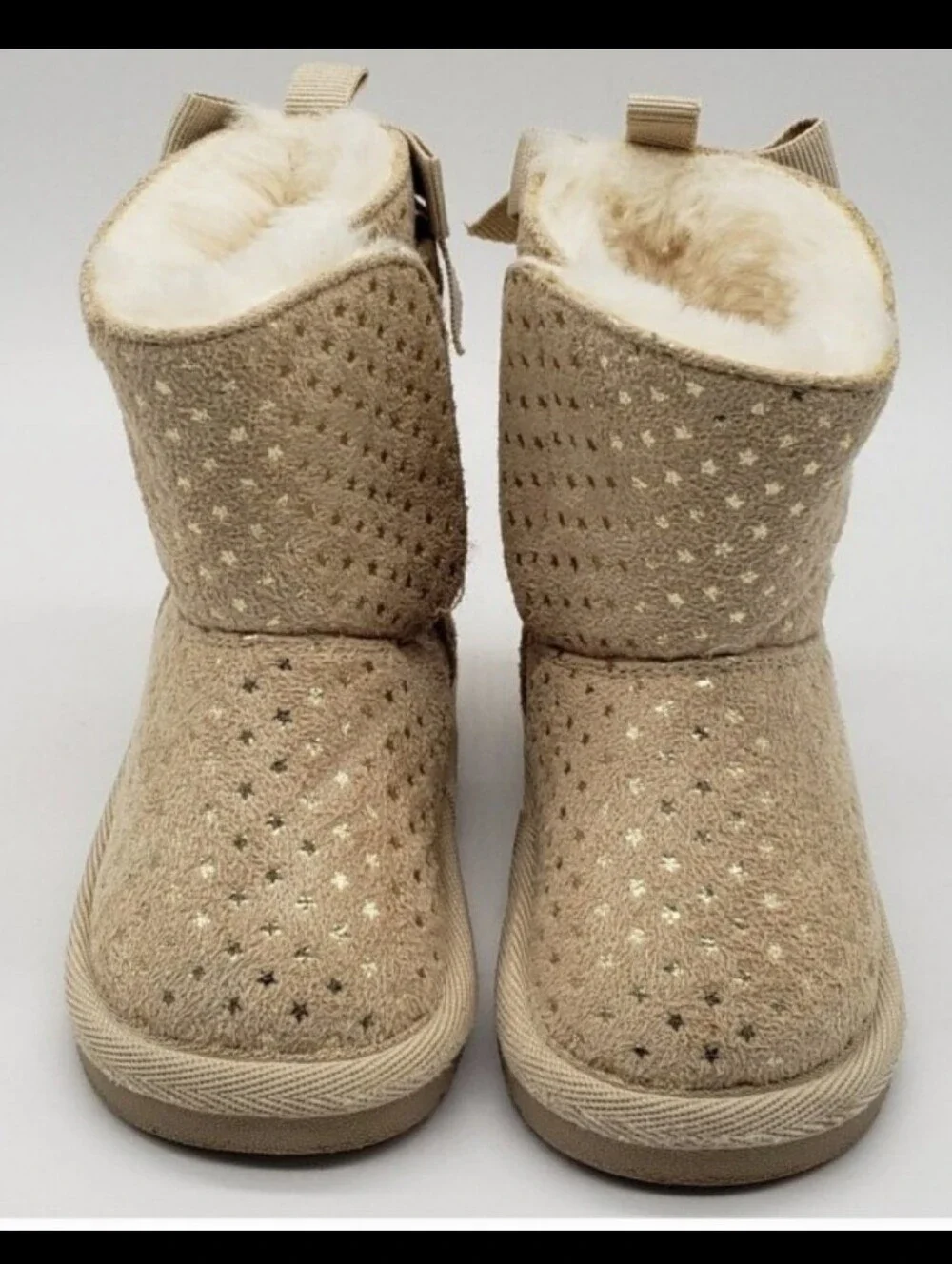Baby Faux Fur Winter boots Tan Gold Stars Size 4